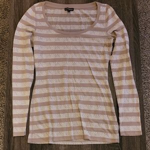 Express Lace Stripe Long Sleeve Crew Neck